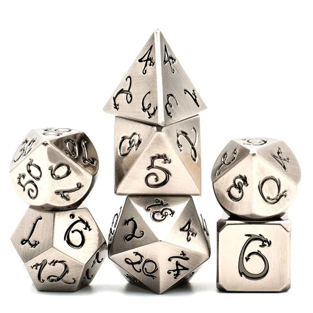 Dragon Number Metal 7 Dice Set (Silver)