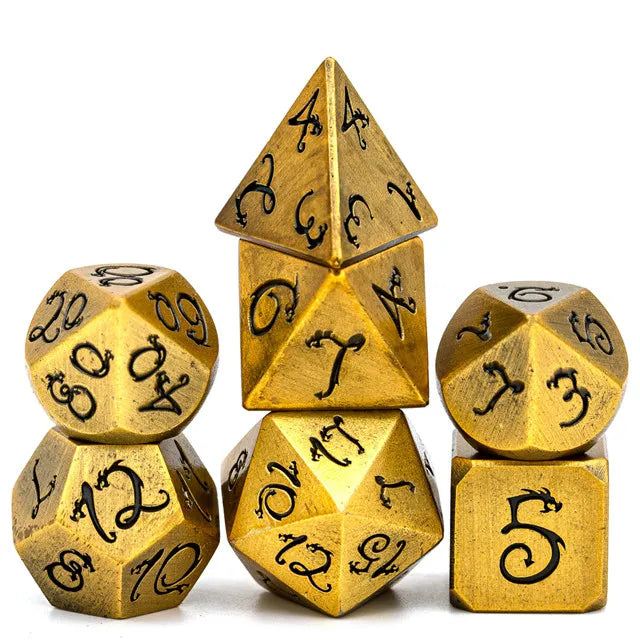 Dragon Number Metal 7 Dice Set (Gold)