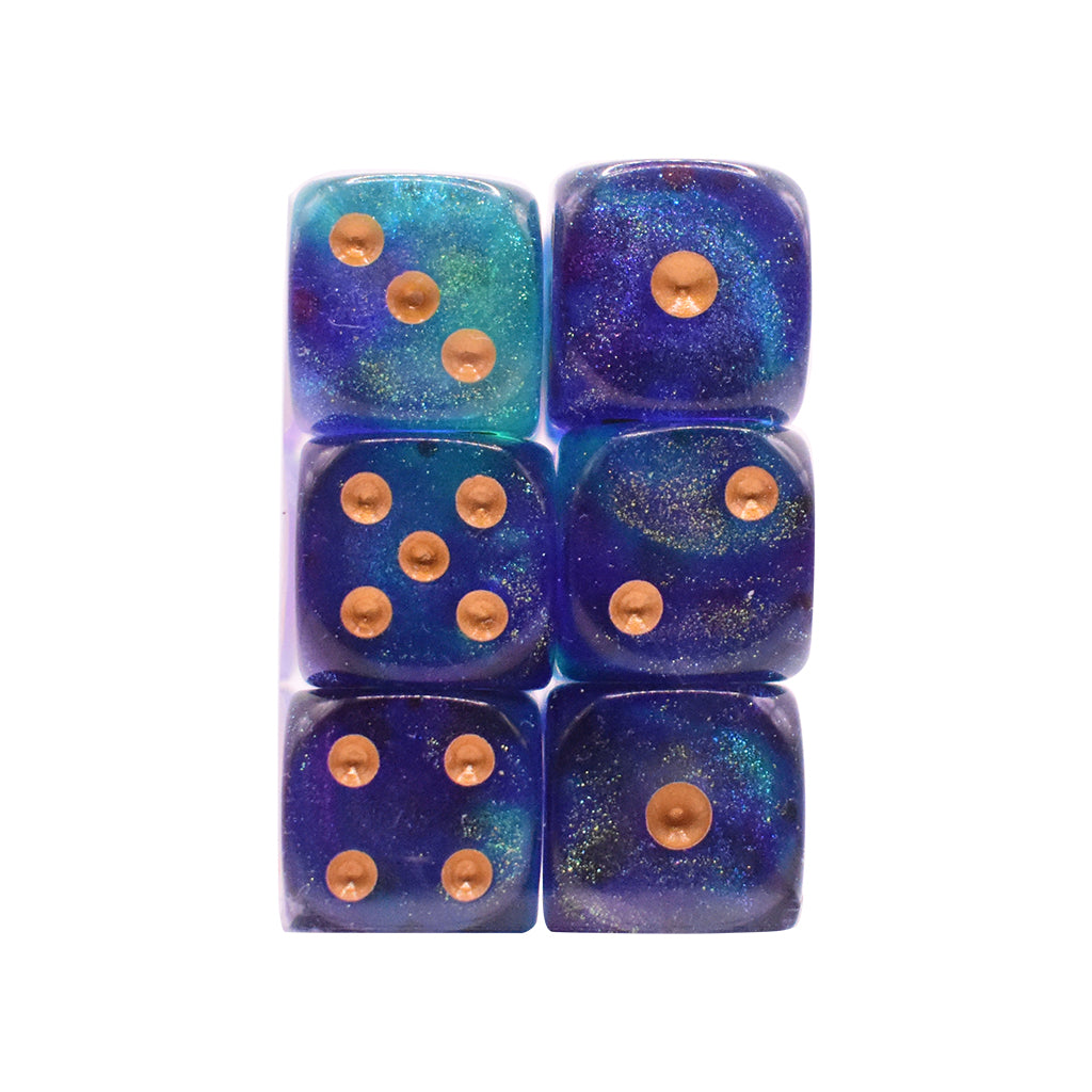 Blue and Green 16mm D6 Edge Dice (Set of 12)