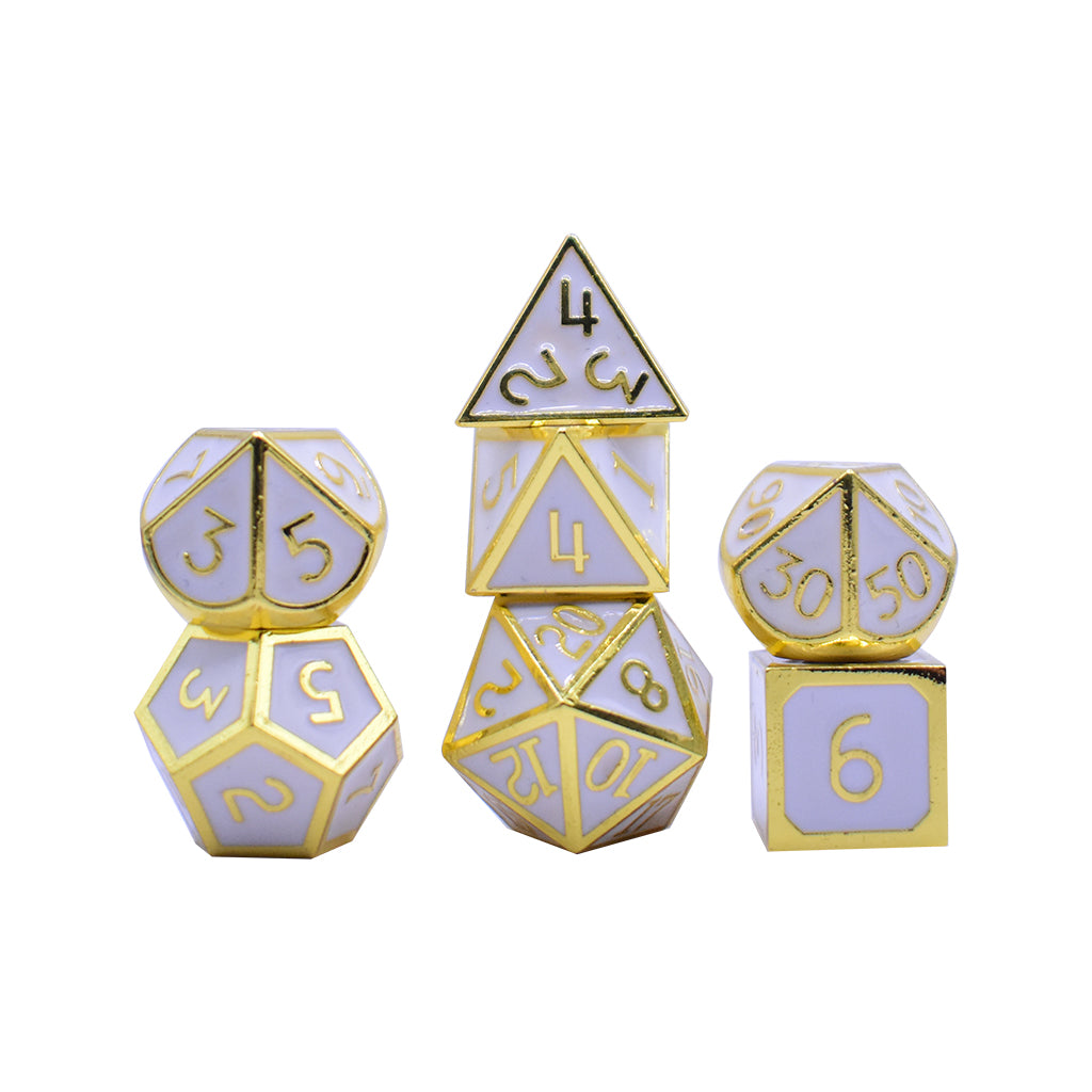 Enamel Inlay Dice 7 Dice Set (White and Gold)