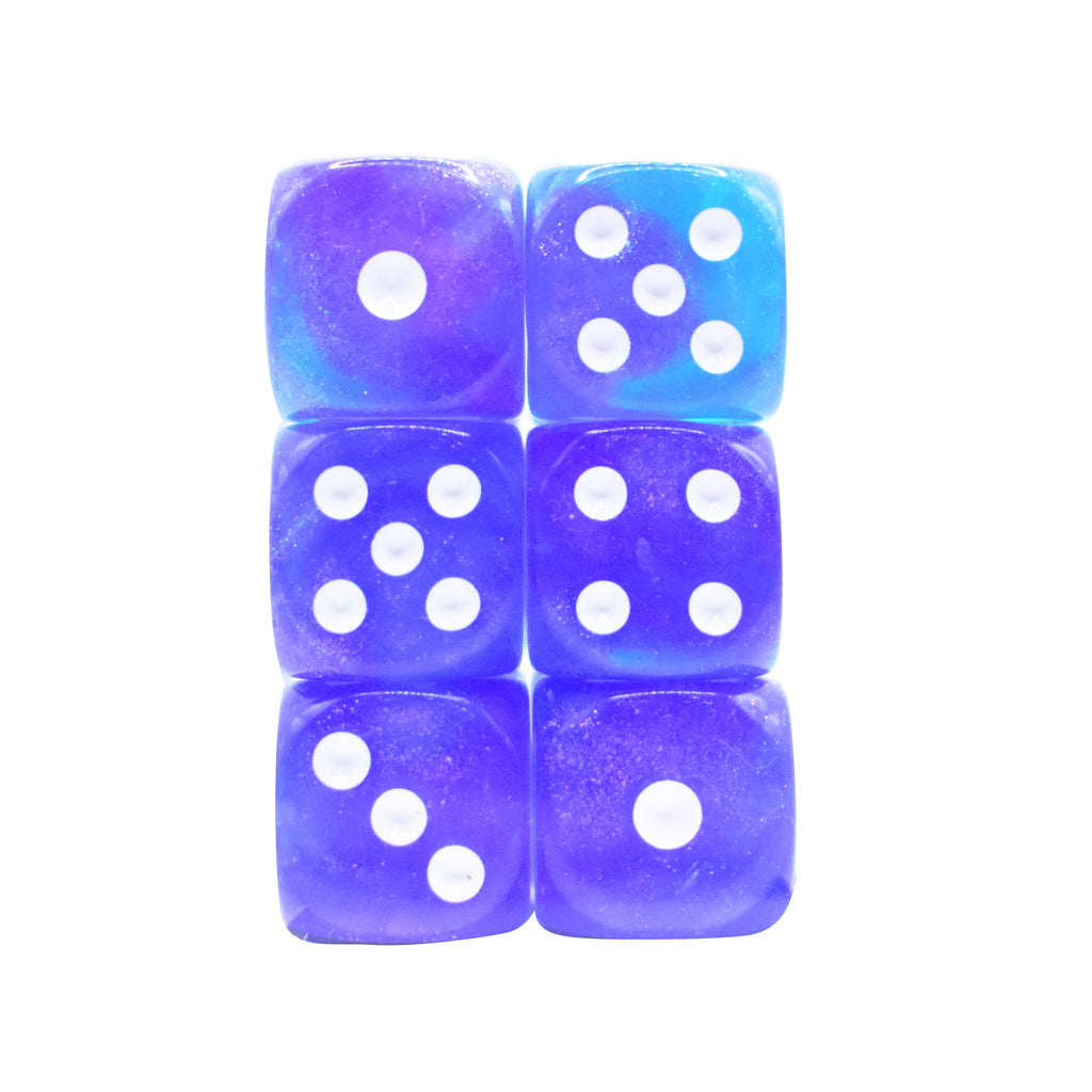 Translucent Purple and Blue 16mm D6 Edge Dice (Set of 12)