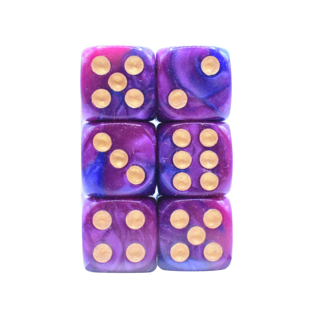 Maroon and Blue 16mm D6 Edge Dice (Set of 12)