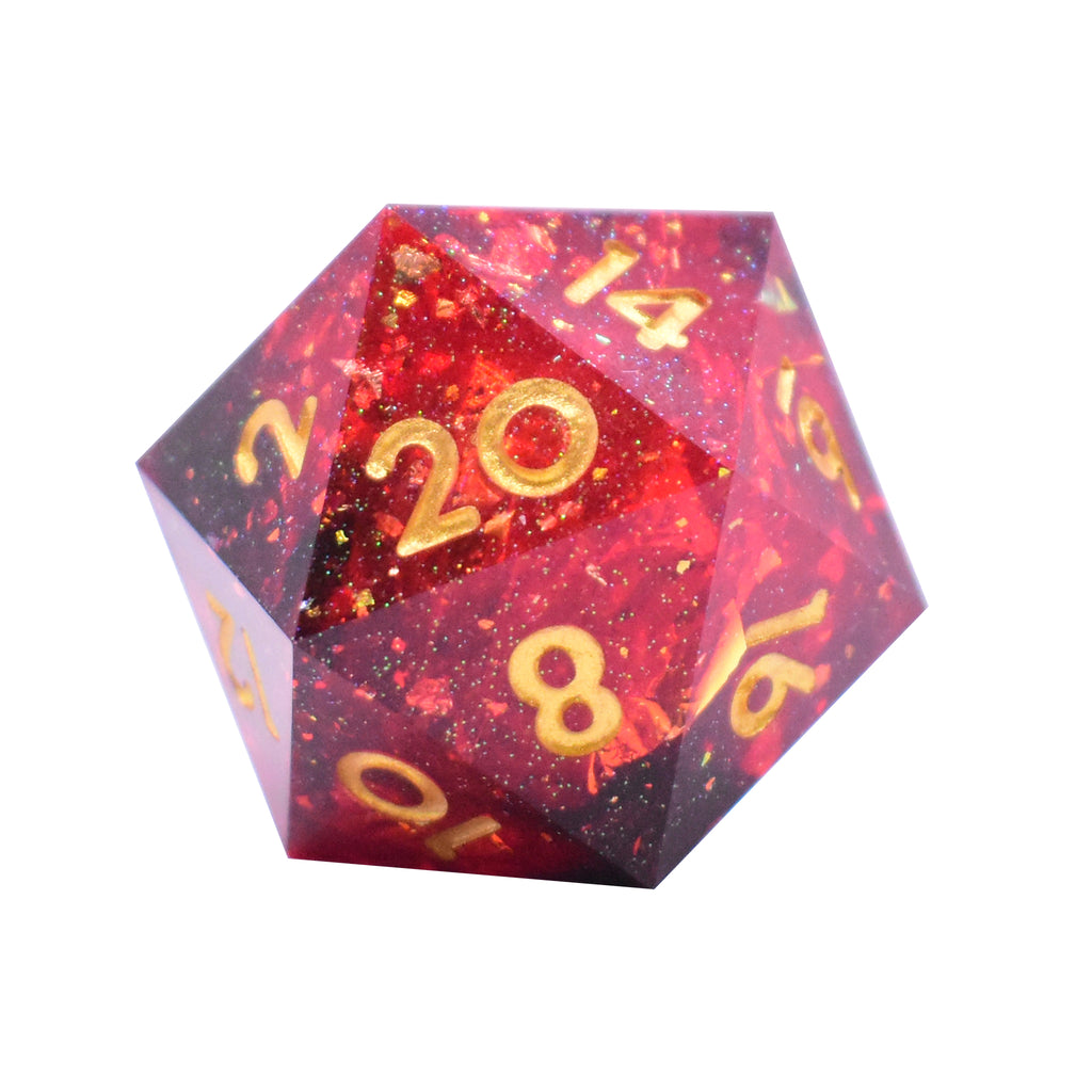 33mm D20 Sharp Edge Dice (Red and Black)