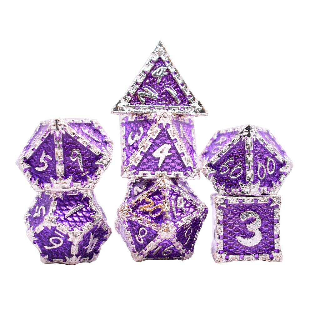 Dragon Scale Metal 7 Dice Set (Purple and Silver)