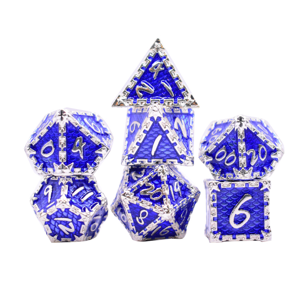 Dragon Scale Metal 7 Dice Set (Blue and Silver)