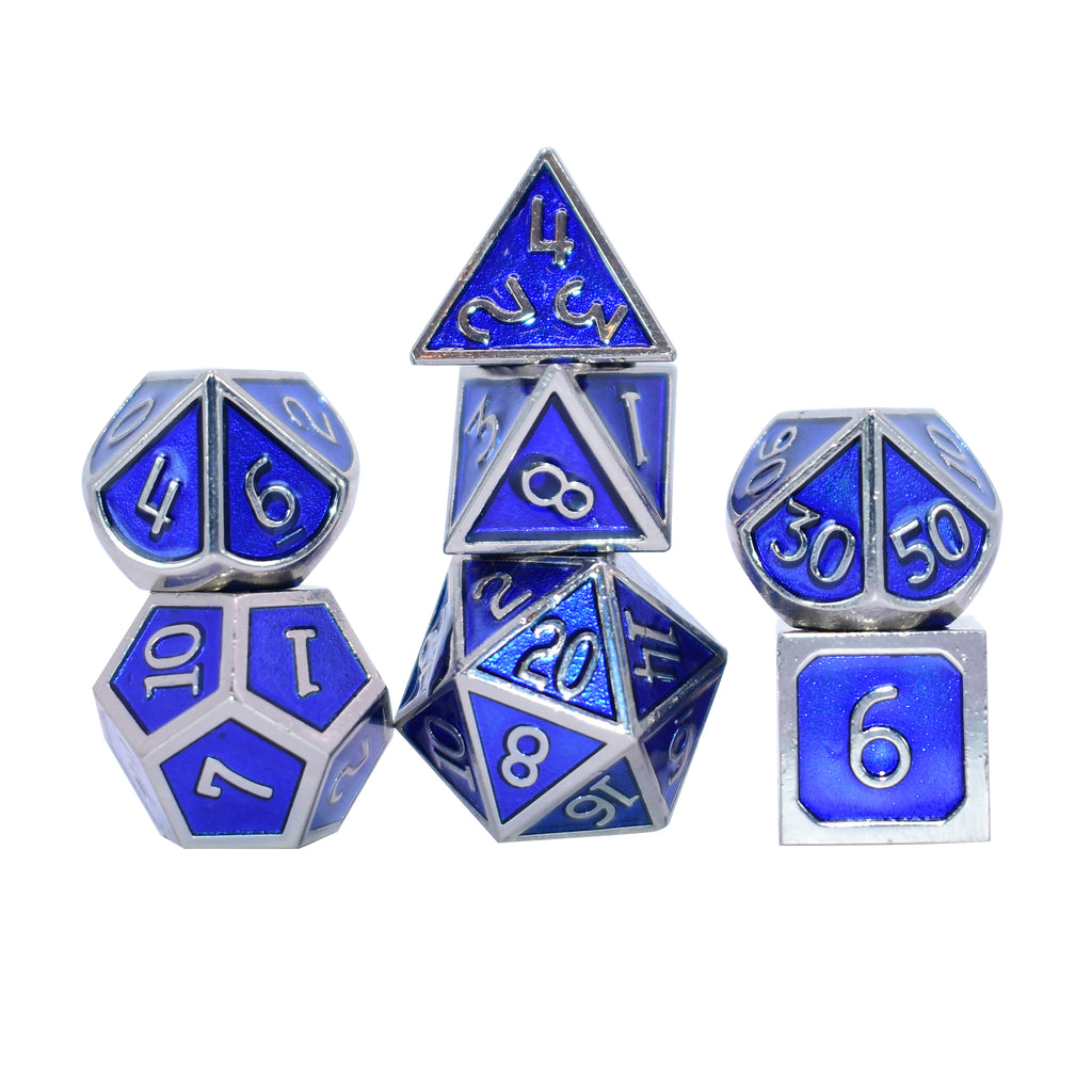 Enamel Inlay Dice 7 Dice Set (Blue and Silver)