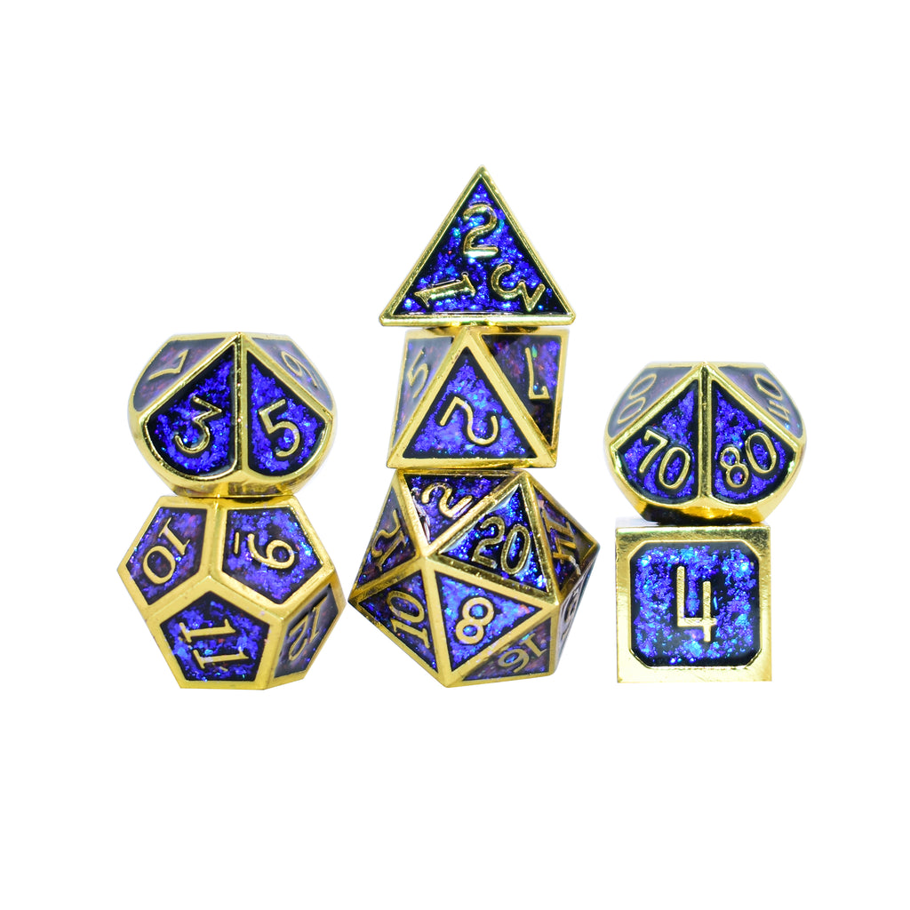 Mineral Inlay Dice 7 Dice Set (Blue and Gold)