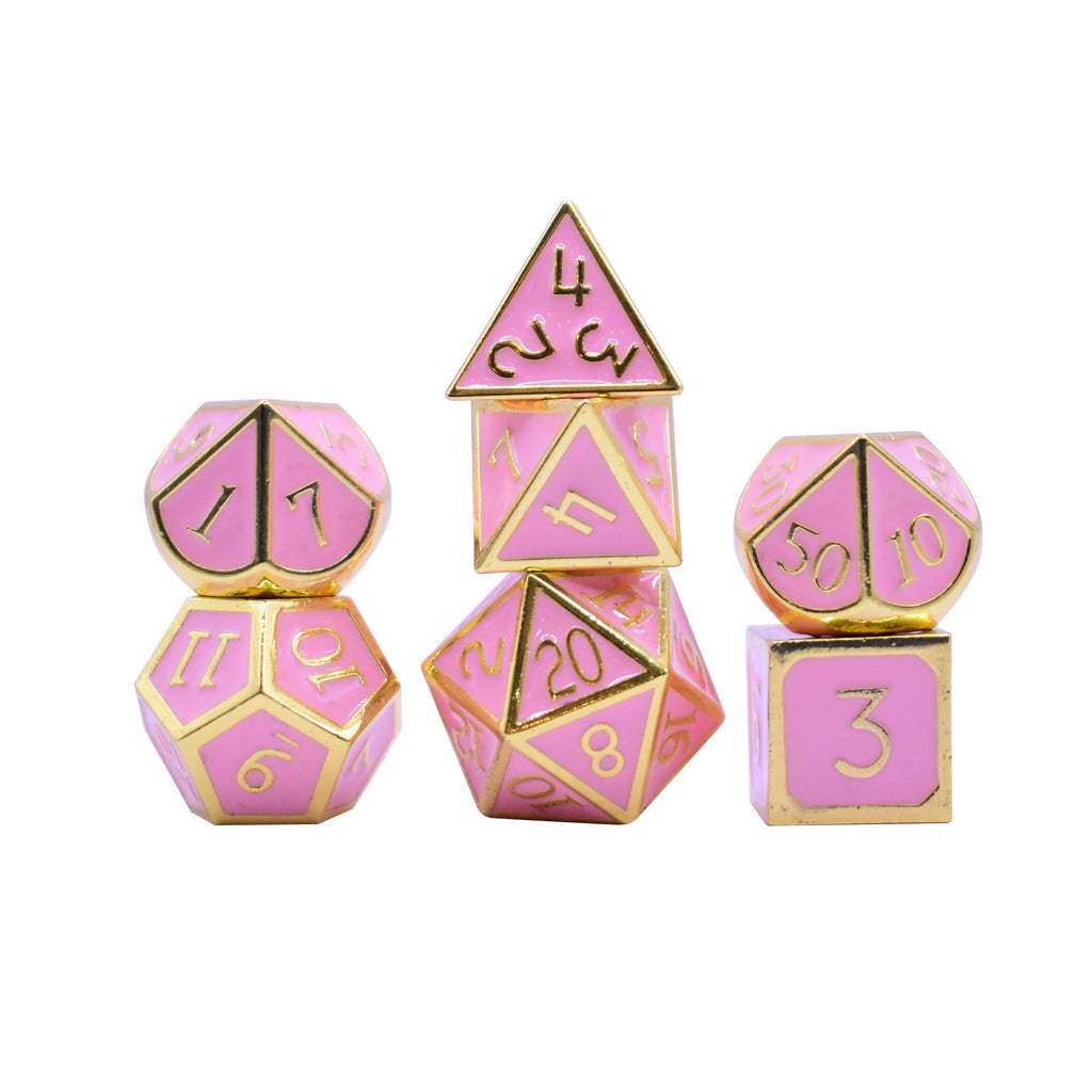 Enamel Inlay Dice 7 Dice Set (Pink and Gold)