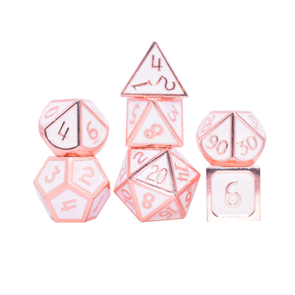 Enamel Inlay Dice 7 Dice Set (White and Rose Gold)