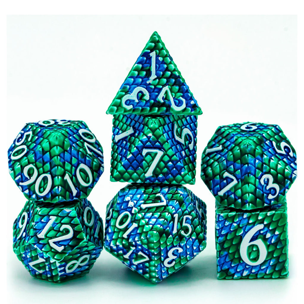 Dragon Scales Two Tone Metal 7 Dice Set (Blue and Cyan)