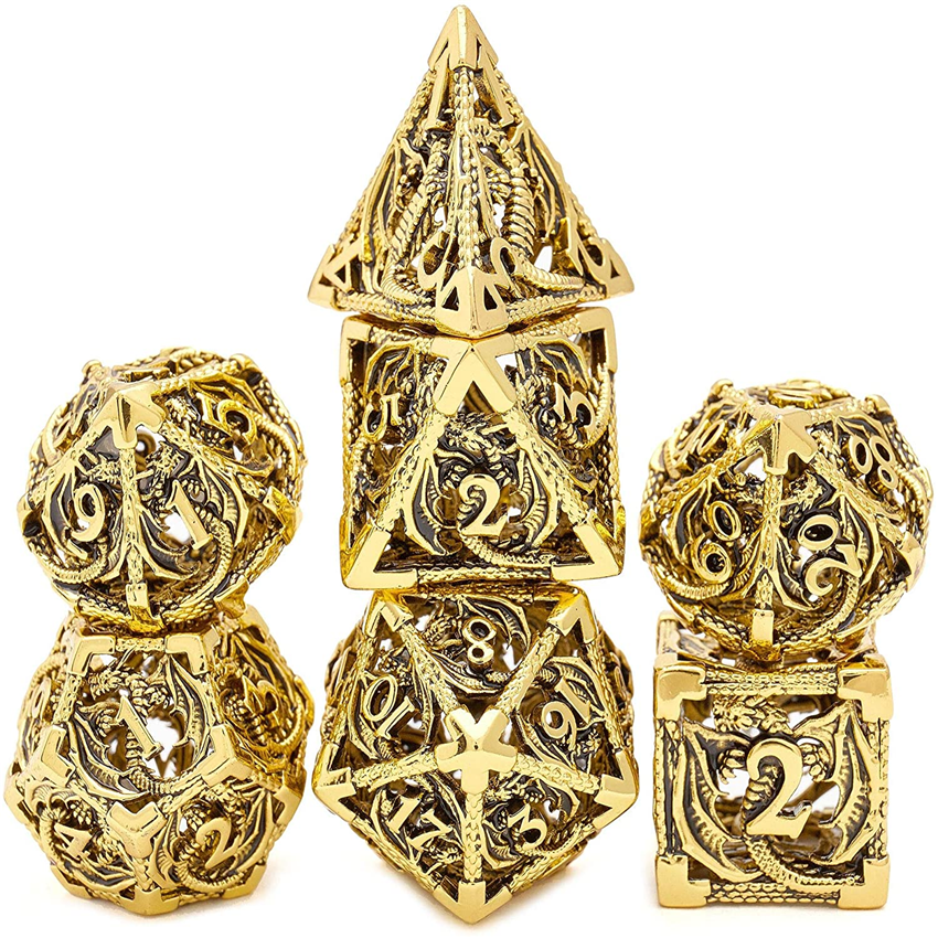 Hollow Flying Dragon Metal 7 Dice Set (Gold)